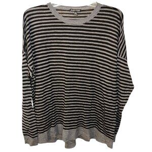 Eileen Fisher gray black French Breton Nautical Stripe Merino wool sweater M